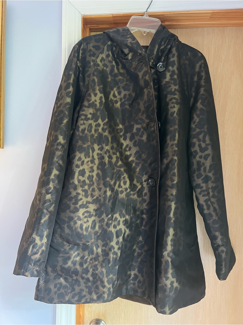 dennis basso Hooded Leopard-Print Trench Coat - Black, Brown